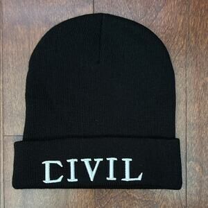 Civil Regime Black and White Knitted Beanie, Embroidered Lettering, NWOT